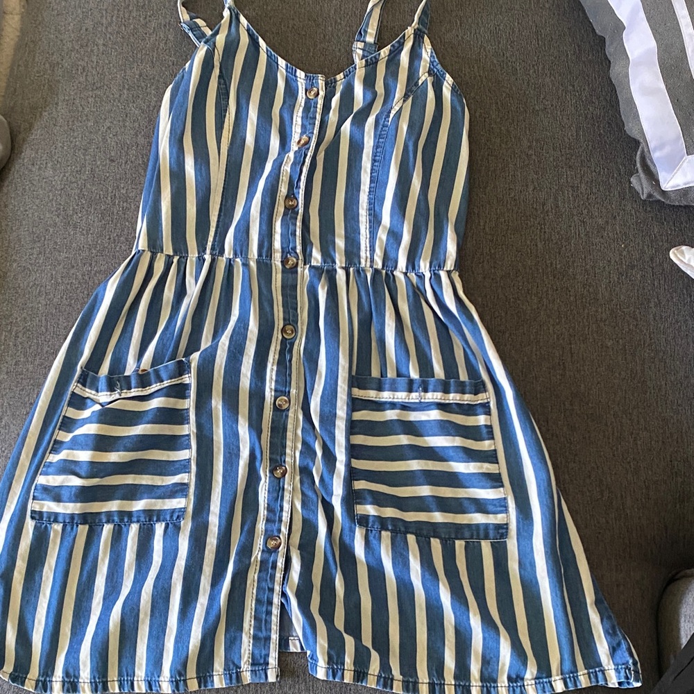 Speed Control Blue and White Striped Casual Dress